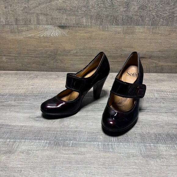 Sofft Burgundy Patent Leather Mary Jane Retro Pumps Women's Size 7 - Picture 1 of 7